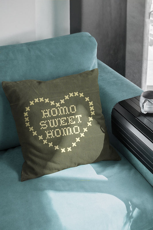 Homo Sweet Homo Throw Pillow-Sage